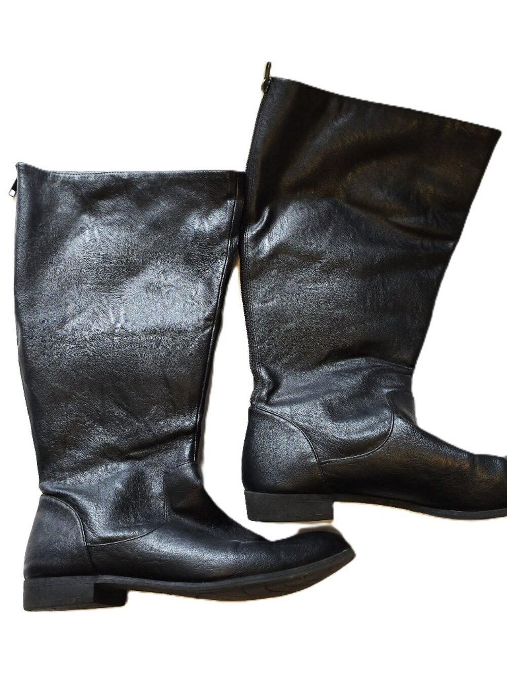 American Eagle Women's Knee High Riding Boots Size 11W Wide Black Back Zip Flat